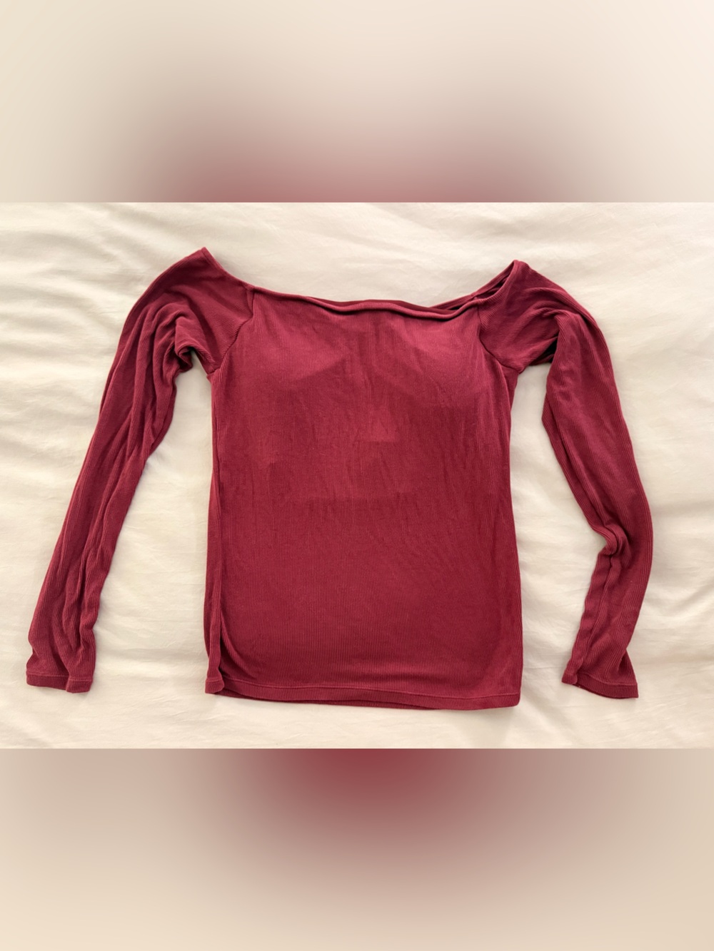 Women's Off-Shoulder Long Sleeve Top - Wine